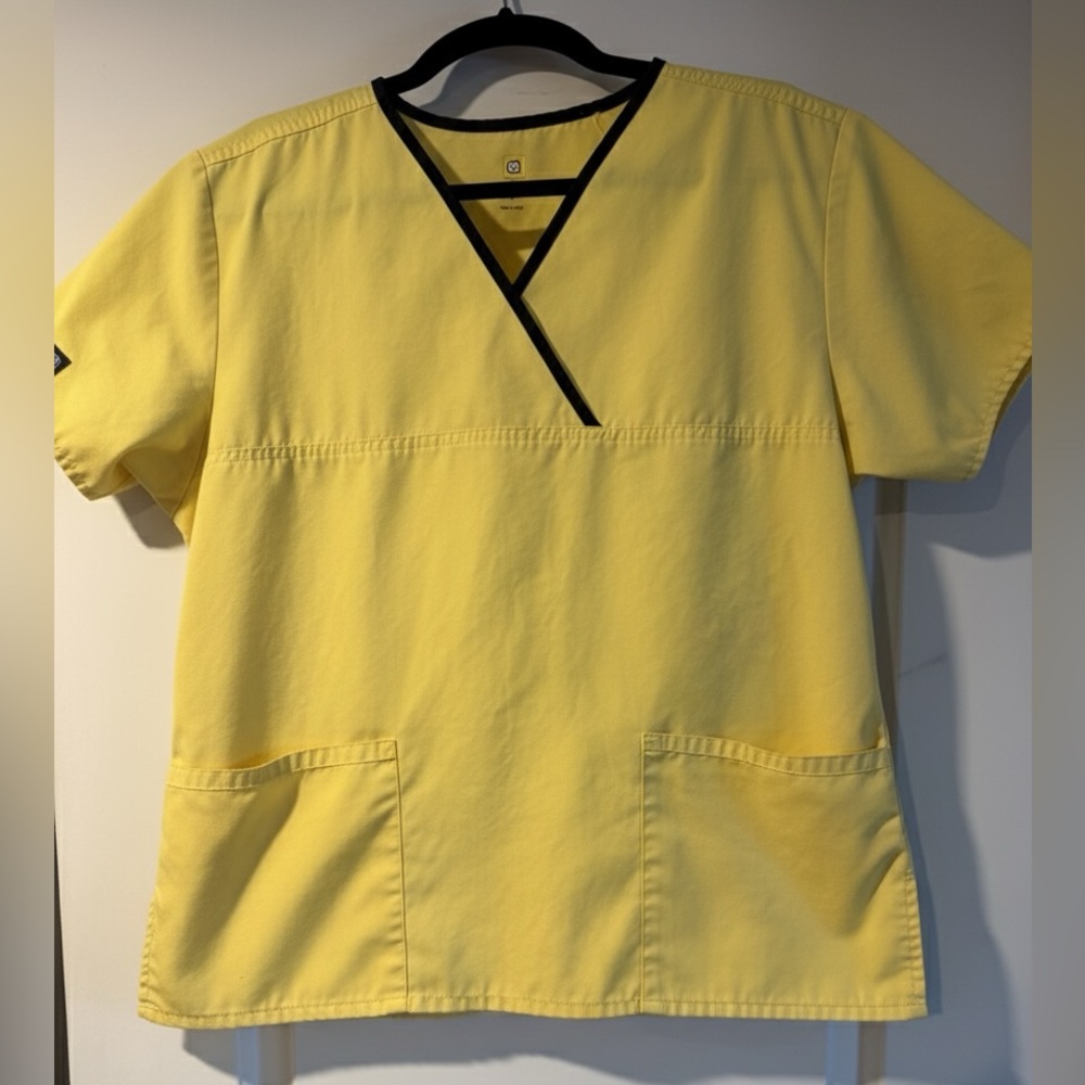 WonderWink Yellow Scrub Top with Black Accents